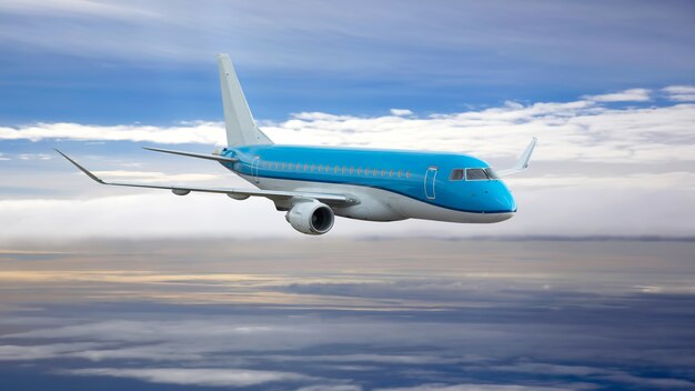 Avion de passagers vole dans le ciel sur fond de nuages blancs de l'aviation de transport