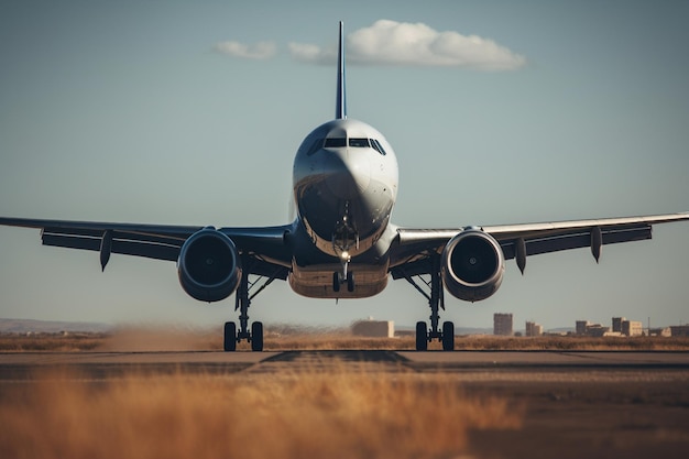 Un avion sur une piste avec le mot air sur le devant