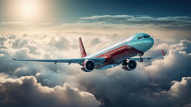 Un avion à réaction volant au-dessus des nuages