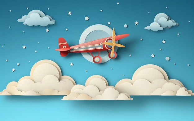 Avion de rêves de haut vol et arrière-plan de nuages, IA générative