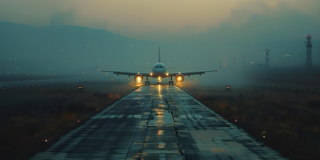 Avion s'approchant de la piste d'atterrissage à l'aéroport pour atterrir concept de voyage dynamique Concept d'aviation Voyage aérien Séquence d'aterrissage Concept de vol dynamique