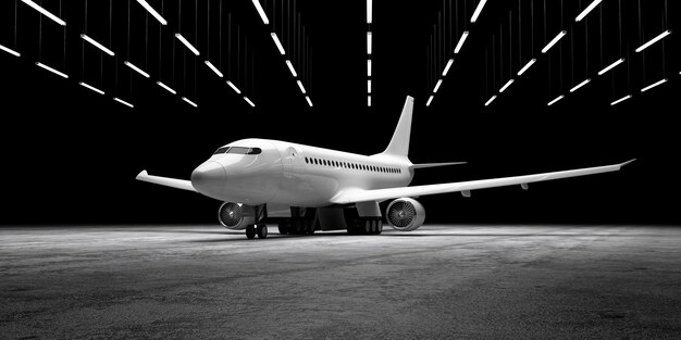 Avion Sur Sol En Béton Au Hangar Avec éclairage De Lampes