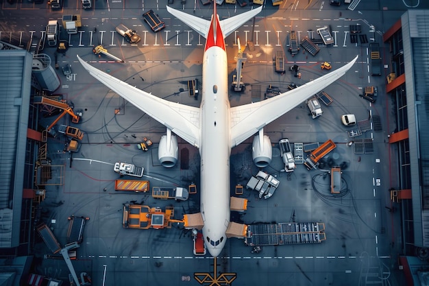 Un avion stationné sur la piste de l'aéroport prêt pour le voyage aérien