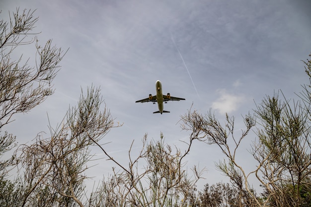 Un avion survolant Delta del Llobregat, El Prat, Catalogne, Espagne