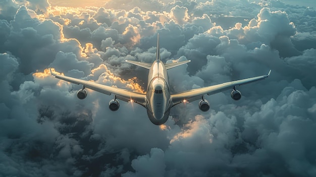 Un avion survolant les nuages