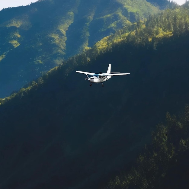 un avion survole une montagne avec une montagne en arrière-plan