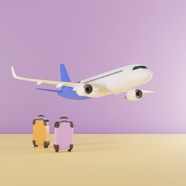 Avion et valises rendu 3d