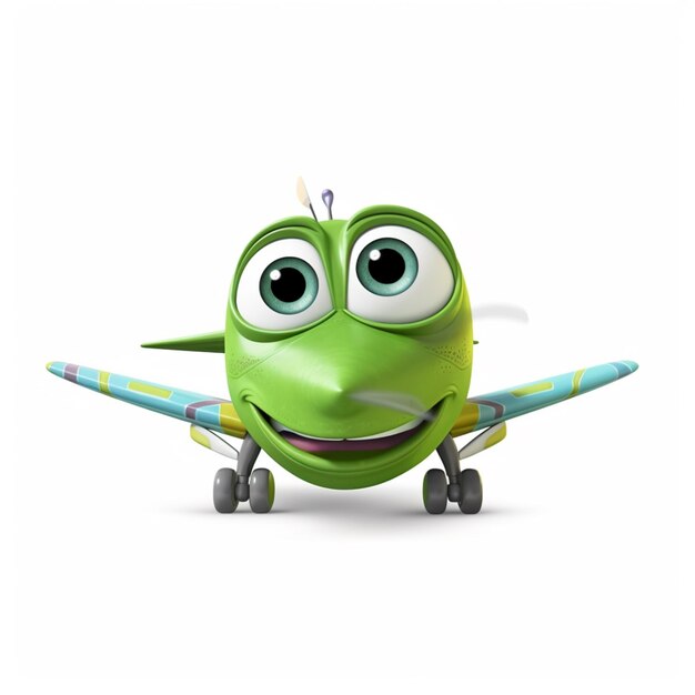 avion vert de dessin animé avec de grands yeux et un nez à pleines dents ai générative