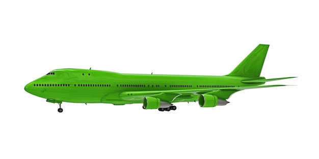 Avion vert sur fond blanc Grand avion de passagers pour les longs vols transatlantiques