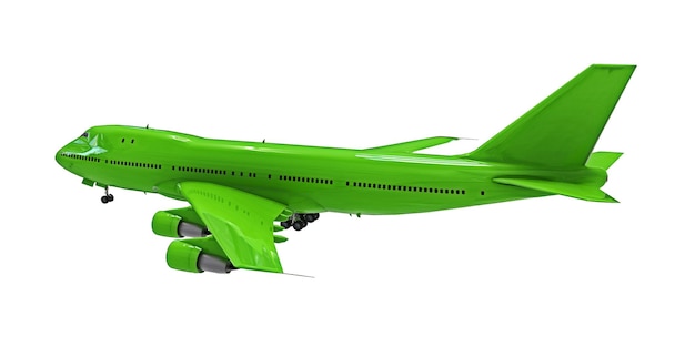 Avion vert sur fond blanc isolé Grand avion de passagers de grande capacité pour les longs vols transatlantiques illustration 3d