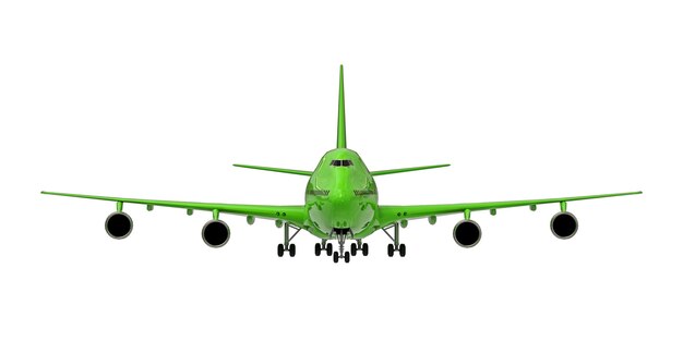 Avion vert sur fond isolé blanc. Avion de grande capacité de grande capacité pour les longs vols transatlantiques. illustration 3D.