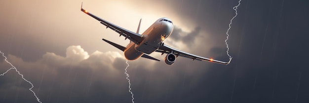 Avion en vol traversant un orage AI générative