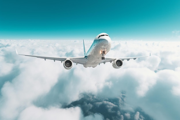 Un avion volant au-dessus des nuages avec le mot air dessus