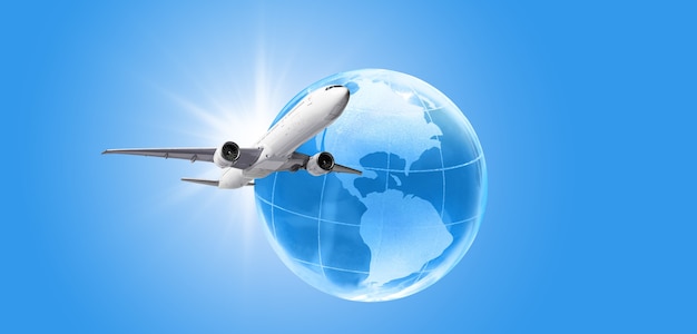 Avion volant autour du concept de voyage de globe terrestre
