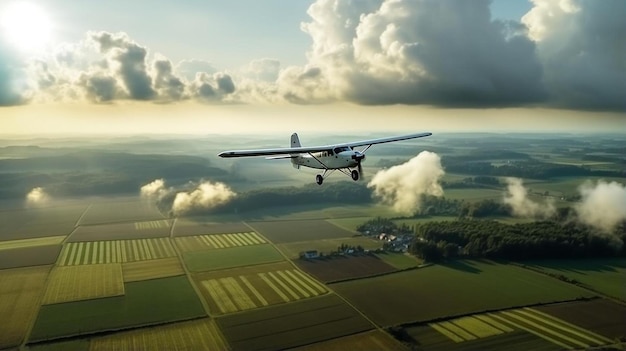 un avion volant dans le ciel avec les mots volant sur le côté