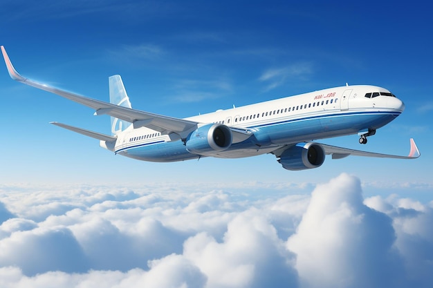 Un avion volant haut avec des traînées contre un ciel bleu