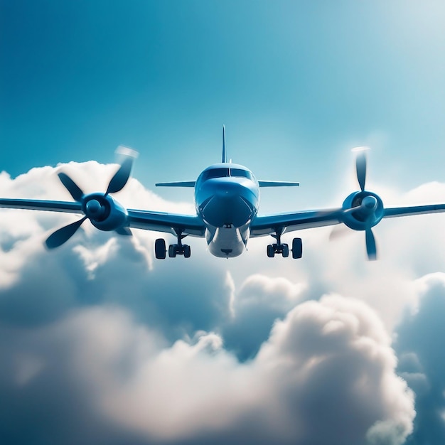Photo avion volant avec hélice au-dessus du ciel bleu