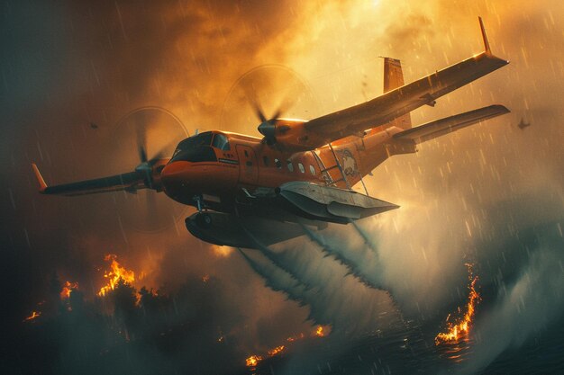 Photo un avion vole au-dessus d'un feu dans le ciel