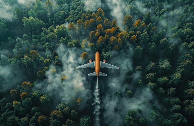 Photo l'avion vole au-dessus de la forêt verte