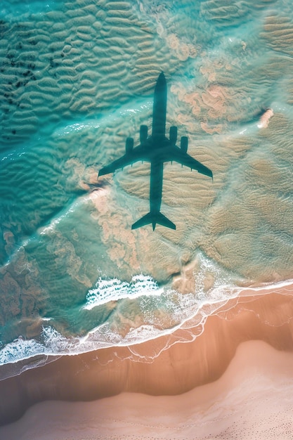 Photo un avion vole au-dessus de l'océan et l'océen est un avion.