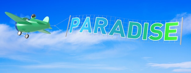 Avions de dessin animé avec la bannière du paradis. Rendu 3D