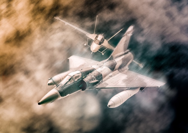 Avions de guerre militaires volant dans les nuages