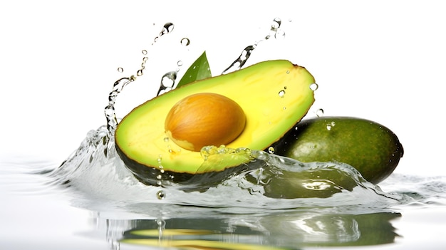 Un avocado coupé en deux dans l'eau