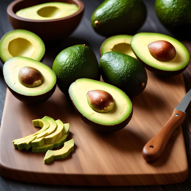 avocado cru haché mis sur une planche à couper en bois ai génératif