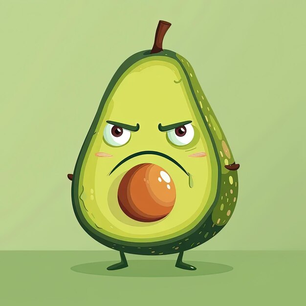 Un avocado de dessin animé avec un visage triste