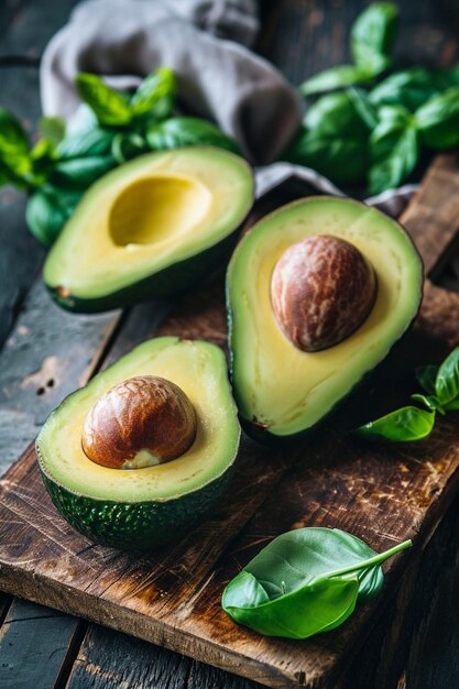 avocado frais sur une planche en bois vue de haut en gros plan