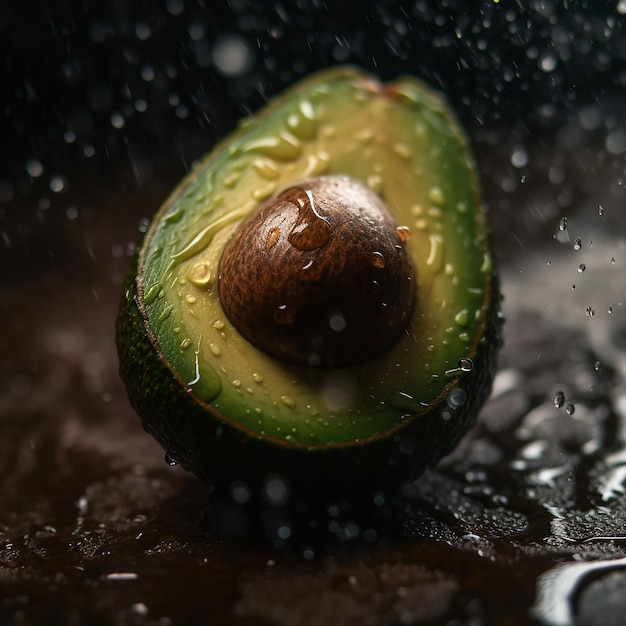 Un avocat avec des gouttelettes d'eau dessus