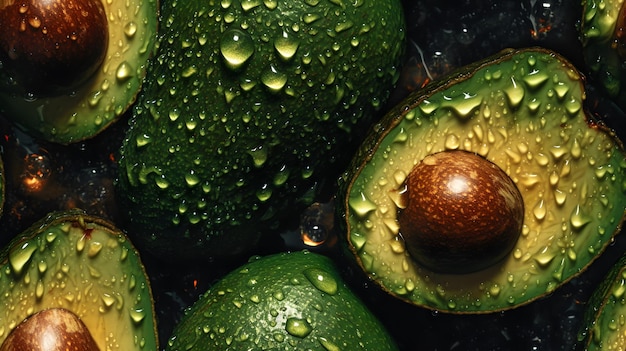 Avocat avec des gouttelettes d'eau à l'intérieur