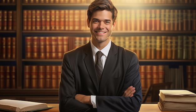 Un avocat heureux et souriant avec un costume formel.