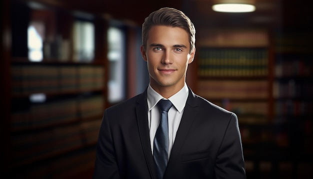 Un avocat heureux et souriant avec un costume formel.