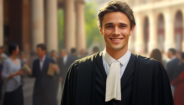 Un avocat heureux et souriant avec un costume formel.