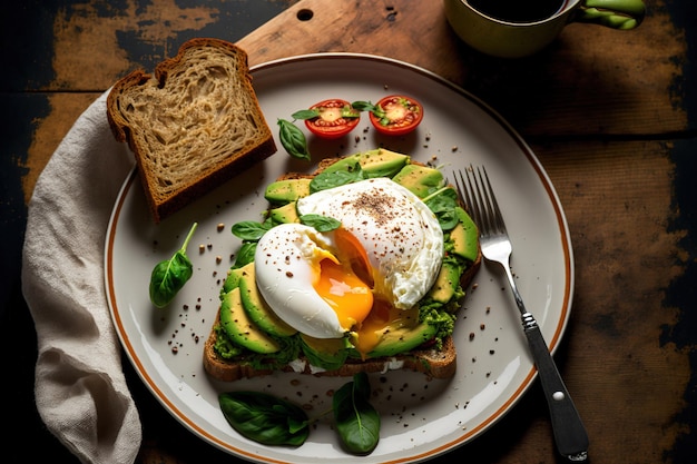Avocat et œuf poché sur un sandwich Petit-déjeuner ou collation sain
