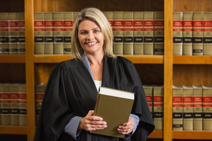 Photo avocat tenant un livre dans la bibliothèque de droit