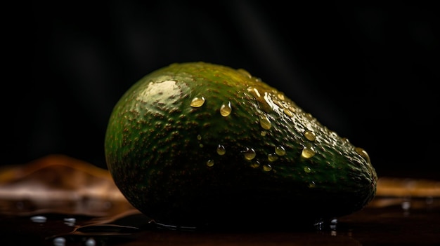 Un avocat vert avec des gouttes d'eau dessus