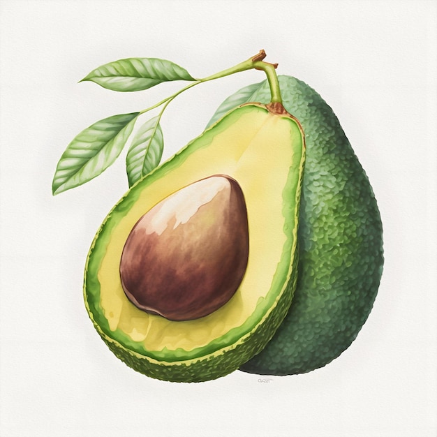 Avocat vert mûr coupé en deux Illustration d'un fruit d'avocat sur fond blanc Une bonne nutrition