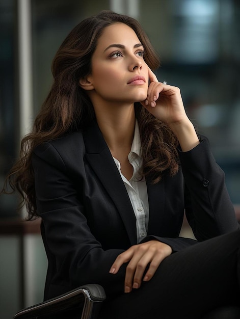 Une avocate pensive détournant les yeux.