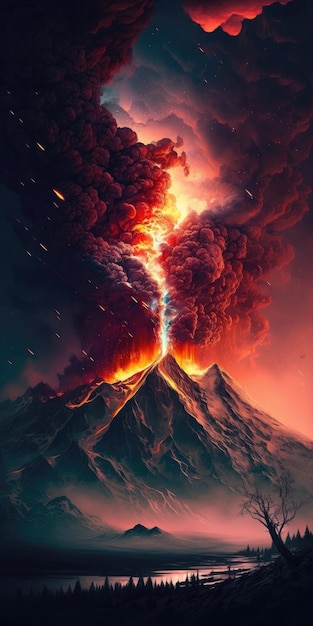 Aweinspiring Volcanic Eruption Fiery Spectacle Smartphone Phone Wallpaper Generative AI