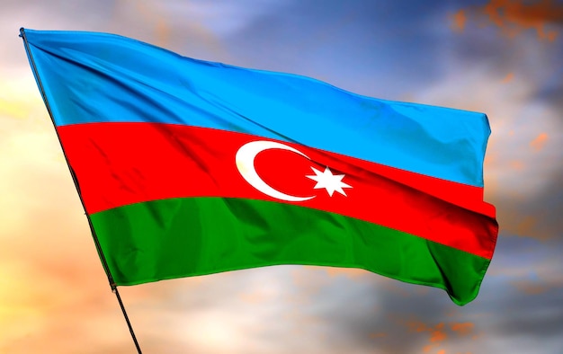 Azerbaïdjan, agitant le drapeau 3D et l'image de fond de nuage