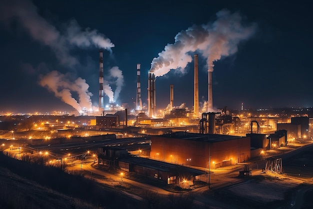 Photo azovstal à mariupol, en ukraine avant la guerre, usine d'acier la nuit, usine à acier avec cheminées, usines à acier, usines de fer, industrie lourde, paysage industriel avec usine métallurgique, lumières fumées.