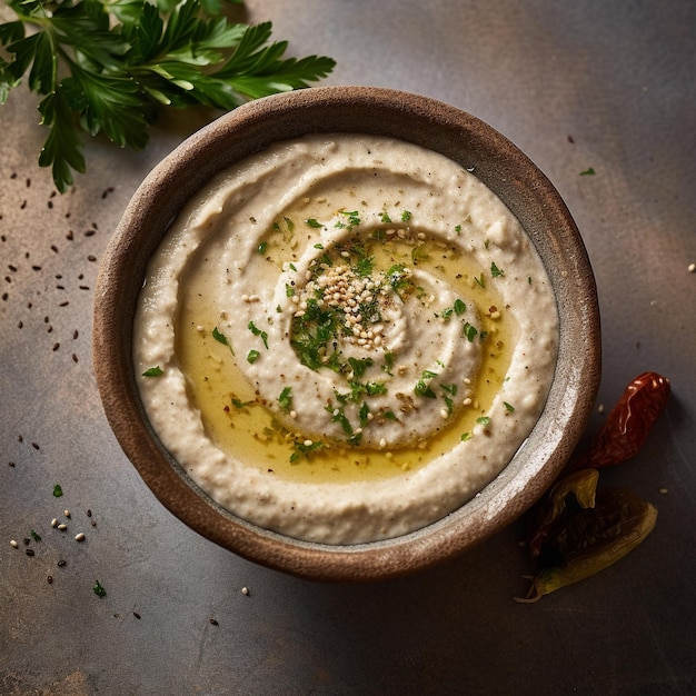 Baba ghanouj sur fond de marbre ai génératif