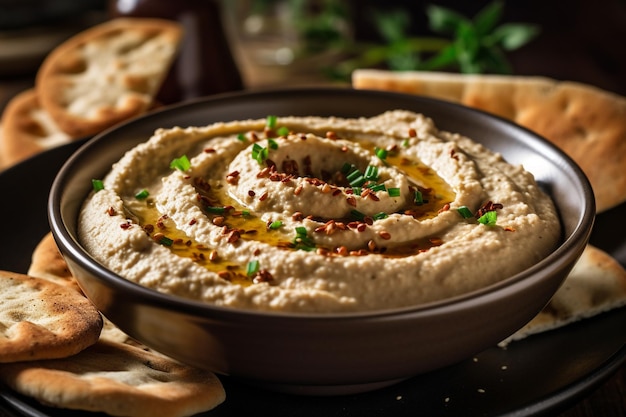 Baba ghanouj sur fond de marbre ai génératif