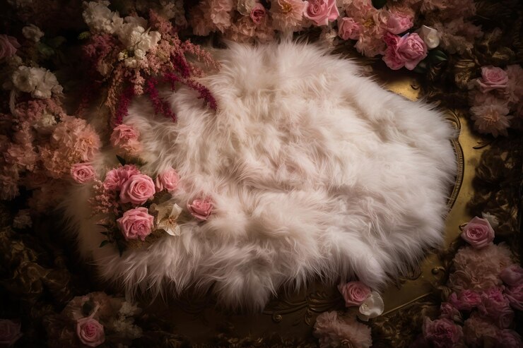 Baby Nursery Fur Bed Dreamy séance photo florale pour toile de fond numérique