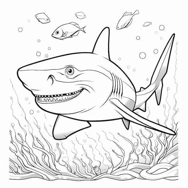 Baby Shark Fun NoColor Page à colorier avec des lignes épaisses et peu de détails pour les enfants