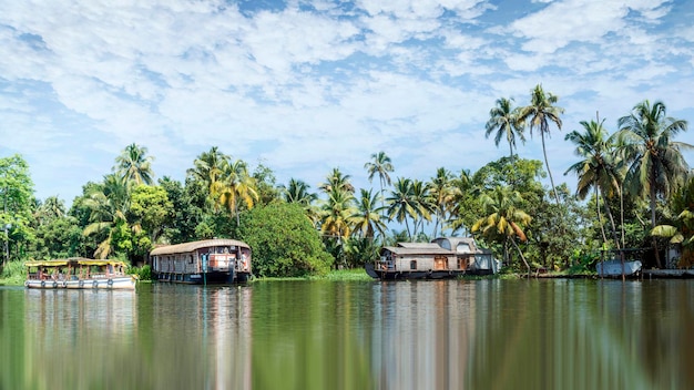 Photo backwaters kerala inde alappuzha ou allappey est surtout connu pour les croisières en péniche le long de la rustique
