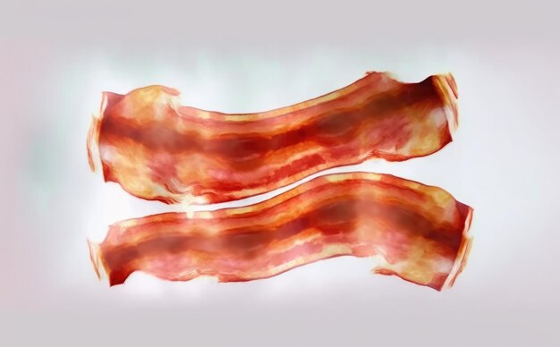 Photo bacon dessiné sur fond blanc illustrations de nourriture de petit déjeuner aquarelle générées par ai