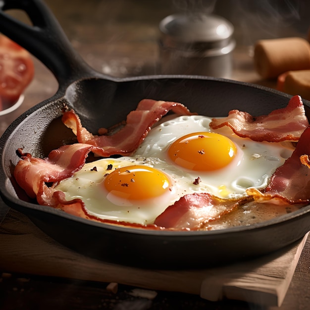 Bacon et oeufs dans une casserole